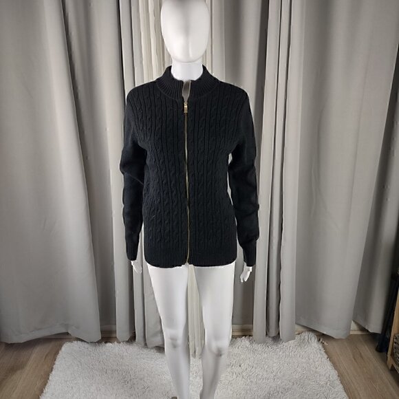 Charter Club Sweaters - Charter Club Women's Cotton Blend No Pocket Full Zip Black Sweater Size Large